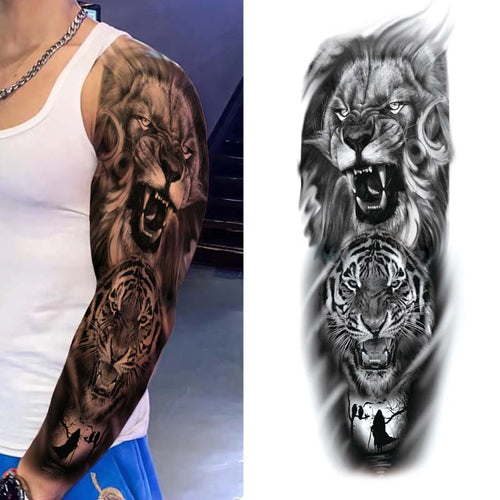 Lion and Tiger Sleeve Fake Tattoo