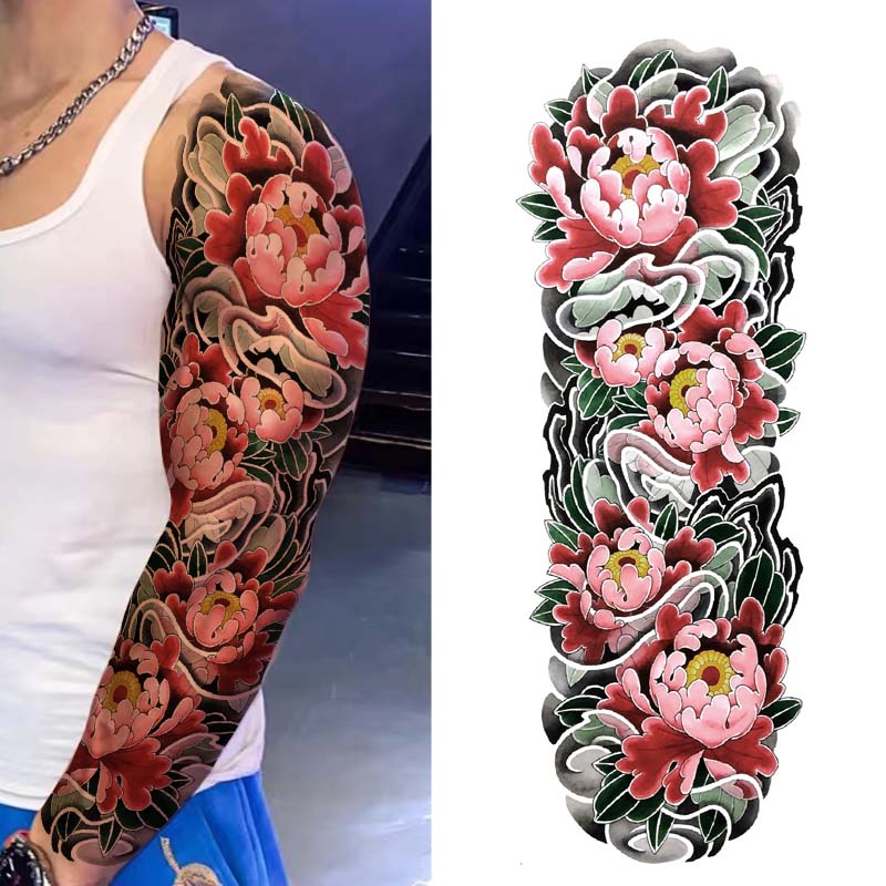 Old School Peony Flower Sleeve Tattoo