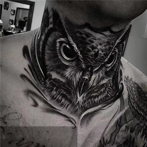 Owl Neck Temporary Tattoo