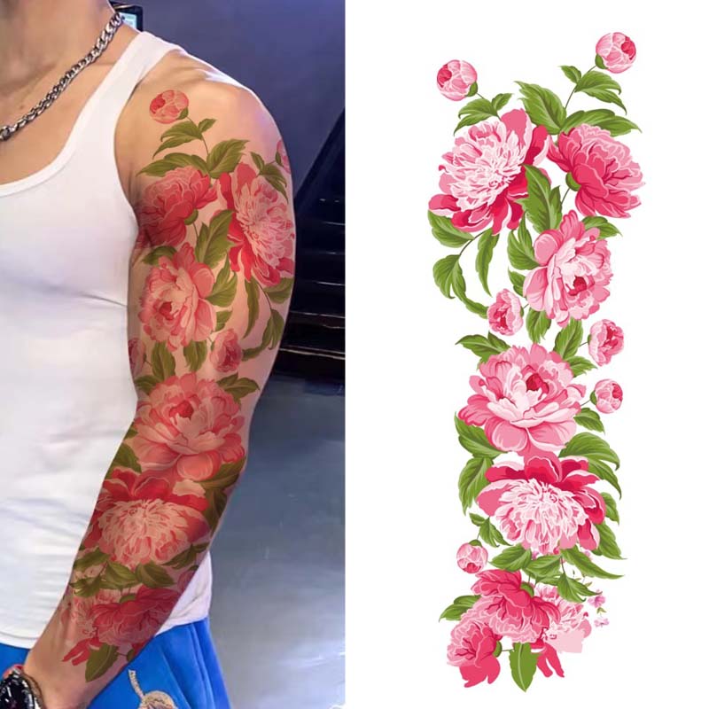 Pink Flower Sleeve Tattoo