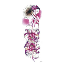 Load image into Gallery viewer, Purple Lotus Geisha Sleeve TattooPurple Lotus Geisha Temporary Sleeve Tattoos
