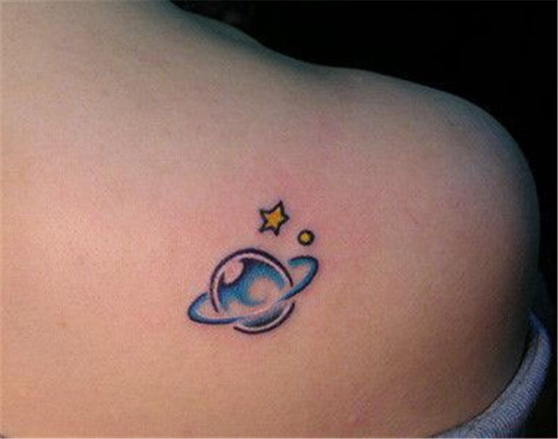 Space Planet and Ship Tattoo