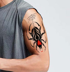 Big Spider Red Heart and Web Temporary Tattoo