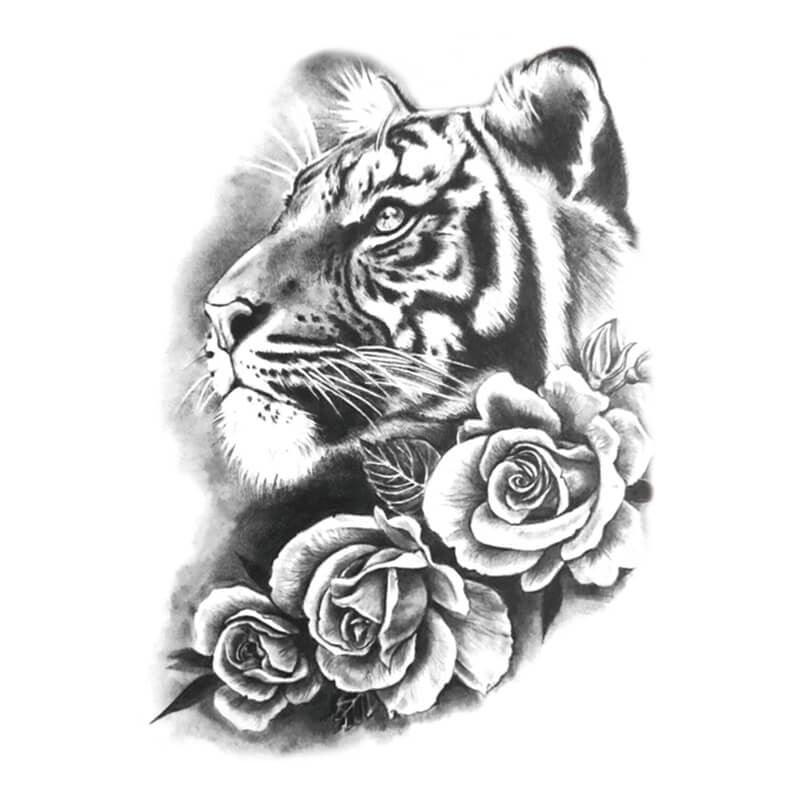 Tiger Rose Tattoo Temporary Tattoo Fake Tattoo – neartattoos