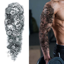 Load image into Gallery viewer, Tiger Flower Clock Sleeve Tattoo
