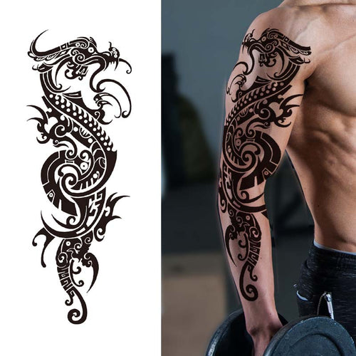 Tribal Dragon Sleeve Temporary Tattoo